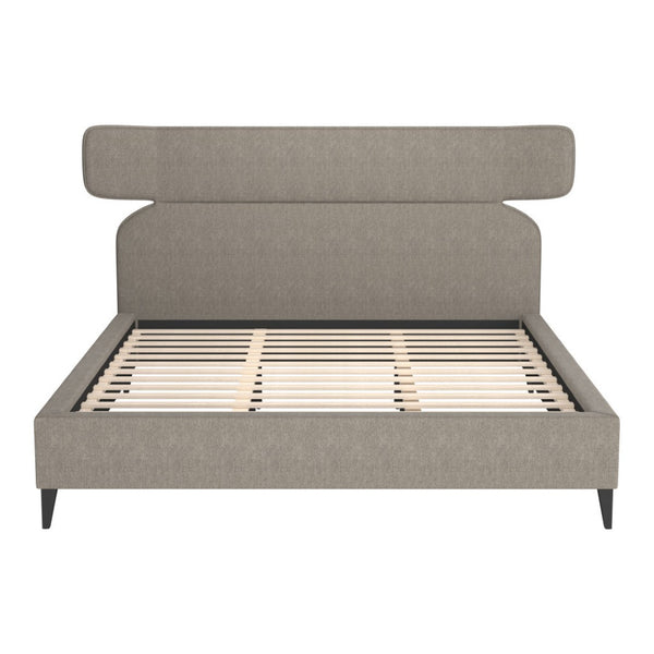 HomeRoots Brown King Bed Frame - Solid Wood & Elegant Upholstery with Geometric Headboard for Modern Spaces 583188