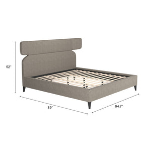 HomeRoots Brown King Bed Frame - Solid Wood & Elegant Upholstery with Geometric Headboard for Modern Spaces 583188