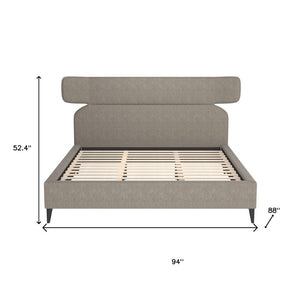 HomeRoots Brown King Bed Frame - Solid Wood & Elegant Upholstery with Geometric Headboard for Modern Spaces 583188