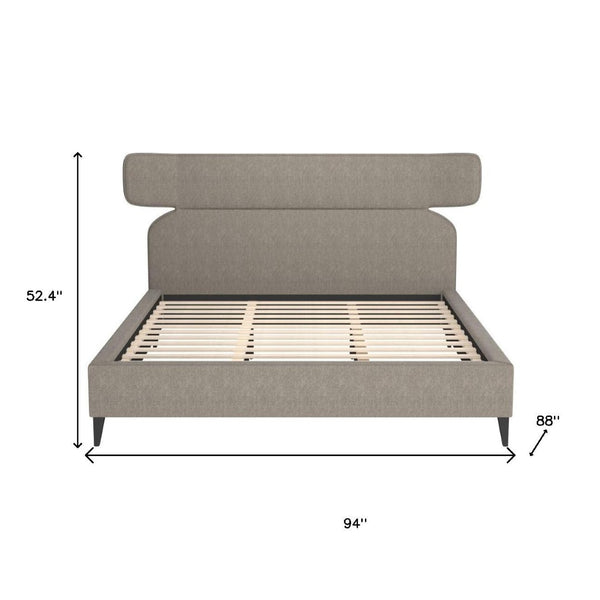 HomeRoots Brown King Bed Frame - Solid Wood & Elegant Upholstery with Geometric Headboard for Modern Spaces 583188