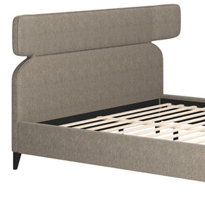 HomeRoots Brown King Bed Frame - Solid Wood & Elegant Upholstery with Geometric Headboard for Modern Spaces 583188