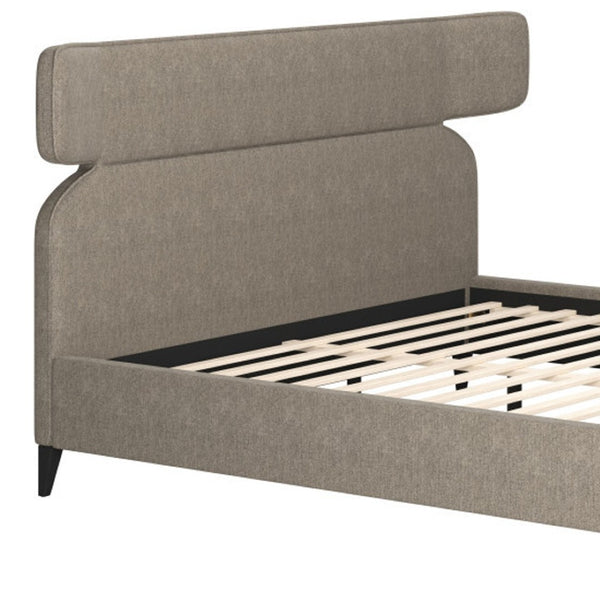 HomeRoots Brown King Bed Frame - Solid Wood & Elegant Upholstery with Geometric Headboard for Modern Spaces 583188