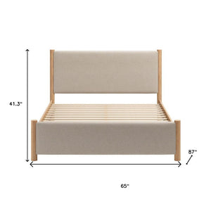 HomeRoots Beige Upholstered Queen Bed Frame - Stylish Solid Wood Design with Cozy Comfort & Modern Aesthetic 583189