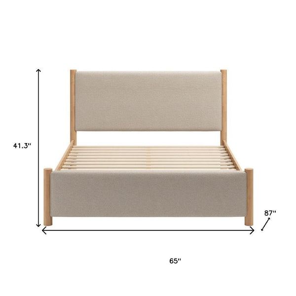 HomeRoots Beige Upholstered Queen Bed Frame - Stylish Solid Wood Design with Cozy Comfort & Modern Aesthetic 583189