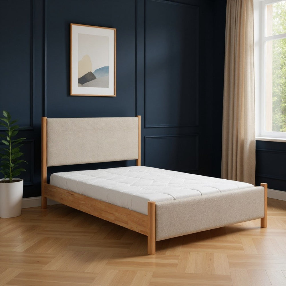 HomeRoots Beige Upholstered Queen Bed Frame - Stylish Solid Wood Design with Cozy Comfort & Modern Aesthetic 583189