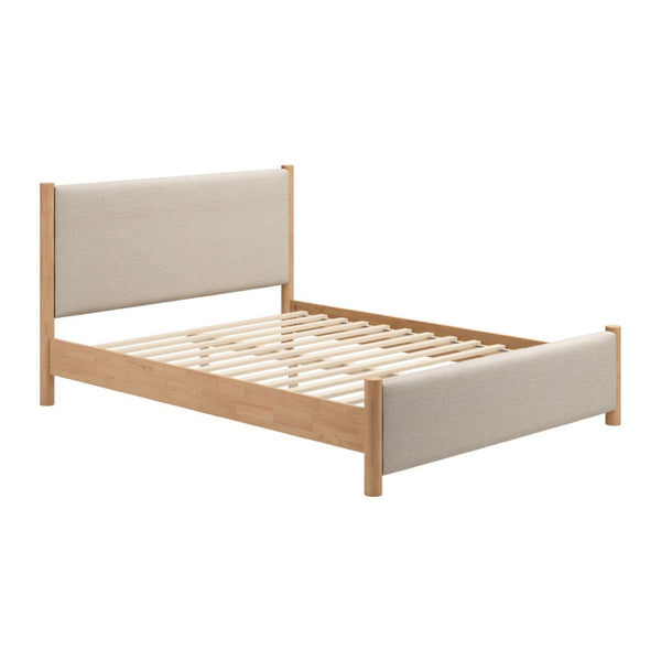 HomeRoots Beige Upholstered Queen Bed Frame - Stylish Solid Wood Design with Cozy Comfort & Modern Aesthetic 583189