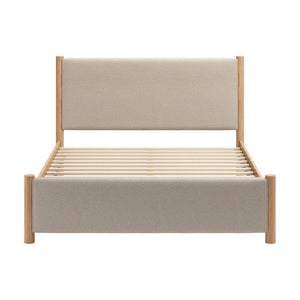 HomeRoots Beige Upholstered Queen Bed Frame - Stylish Solid Wood Design with Cozy Comfort & Modern Aesthetic 583189