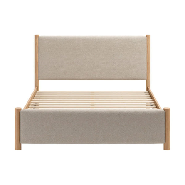 HomeRoots Beige Upholstered Queen Bed Frame - Stylish Solid Wood Design with Cozy Comfort & Modern Aesthetic 583189