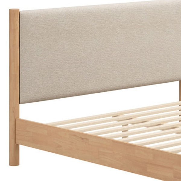 HomeRoots Beige Upholstered Queen Bed Frame - Stylish Solid Wood Design with Cozy Comfort & Modern Aesthetic 583189