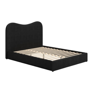 HomeRoots Black Velvet Ribbed Texture Queen Bed Frame - Modern Upholstered Design with Curved Headboard 583190