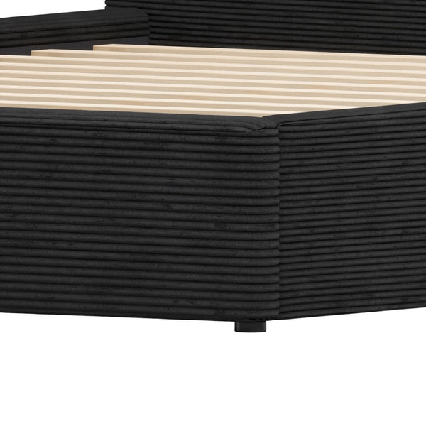 HomeRoots Black Velvet Ribbed Texture Queen Bed Frame - Modern Upholstered Design with Curved Headboard 583190