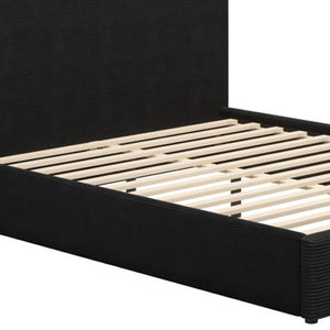 HomeRoots Black Velvet Ribbed Texture Queen Bed Frame - Modern Upholstered Design with Curved Headboard 583190