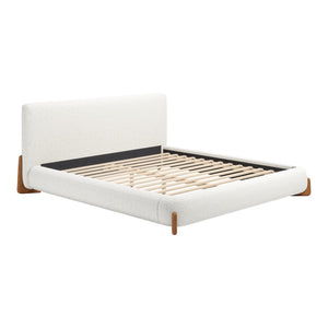 HomeRoots Ivory Solid Wood Boucle King Bed Frame - Contemporary Comfort & Durable Design for Your Bedroom Retreat 583191