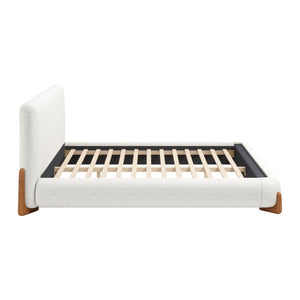 HomeRoots Ivory Solid Wood Boucle King Bed Frame - Contemporary Comfort & Durable Design for Your Bedroom Retreat 583191