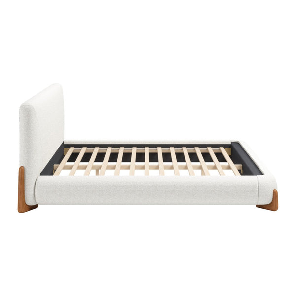 HomeRoots Ivory Solid Wood Boucle King Bed Frame - Contemporary Comfort & Durable Design for Your Bedroom Retreat 583191