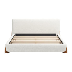 HomeRoots Ivory Solid Wood Boucle King Bed Frame - Contemporary Comfort & Durable Design for Your Bedroom Retreat 583191
