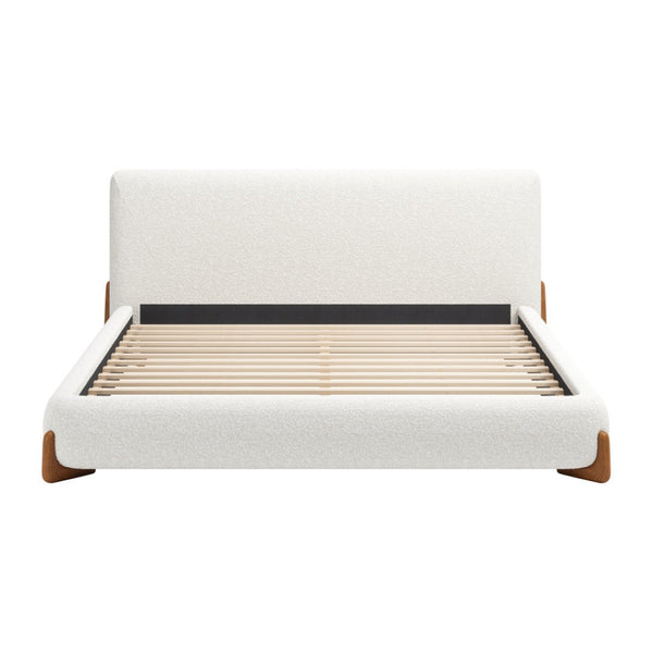 HomeRoots Ivory Solid Wood Boucle King Bed Frame - Contemporary Comfort & Durable Design for Your Bedroom Retreat 583191