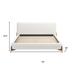 HomeRoots Ivory Solid Wood Boucle King Bed Frame - Contemporary Comfort & Durable Design for Your Bedroom Retreat 583191