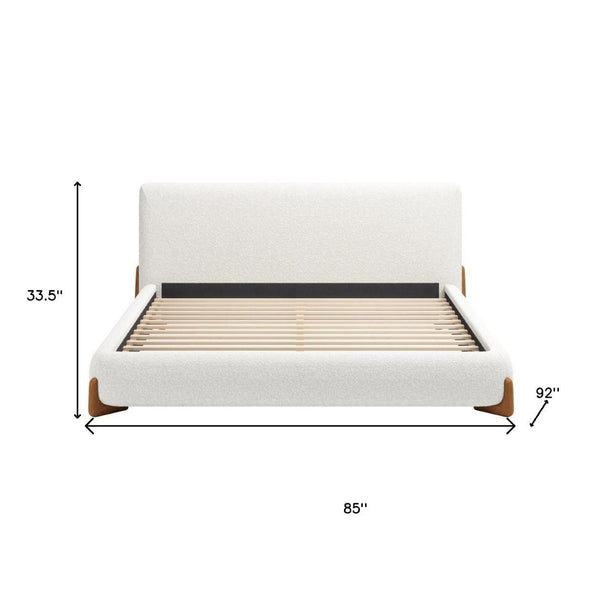 HomeRoots Ivory Solid Wood Boucle King Bed Frame - Contemporary Comfort & Durable Design for Your Bedroom Retreat 583191