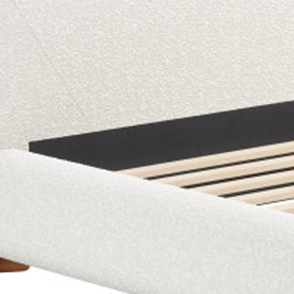 HomeRoots Ivory Solid Wood Boucle King Bed Frame - Contemporary Comfort & Durable Design for Your Bedroom Retreat 583191