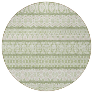 Homeroots 3' Artichoke Green Quatrefoil Washable Area Rug – Elegant Indoor Outdoor Design For Any Space 8' Round Polyester 583194
