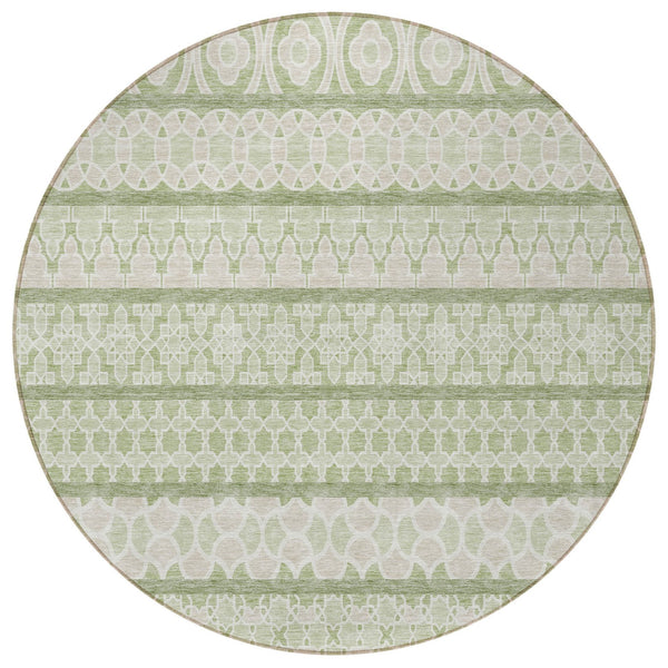 Homeroots 3' Artichoke Green Quatrefoil Washable Area Rug – Elegant Indoor Outdoor Design For Any Space 8' Round Polyester 583194