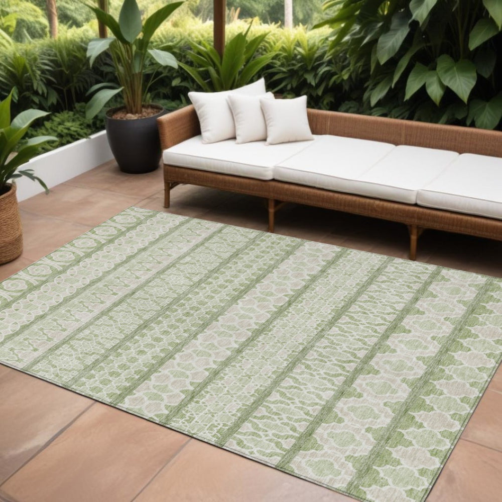 HomeRoots 9' Elegant Artichoke Green Quatrefoil Indoor Outdoor Area Rug – Durable, Washable, Versatile Design 9' X 12' 583196
