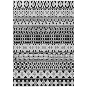 HomeRoots 5' Modern Quatrefoil Washable Area Rug in Black Gray Ivory – Durable Indoor Outdoor Style 8' X 10' 583201