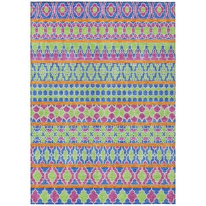 HomeRoots 5' Quatrefoil Area Rug in Blush Blue & Lime Green - Durable, Washable for Indoor & Outdoor Spaces 5' X 8' 583205