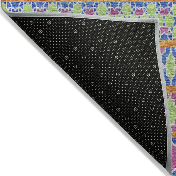 HomeRoots 5' Quatrefoil Area Rug in Blush Blue & Lime Green - Durable, Washable for Indoor & Outdoor Spaces 5' X 8' 583205