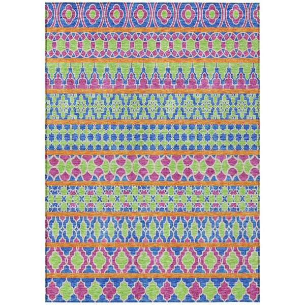 HomeRoots 5' Quatrefoil Area Rug in Blush Blue & Lime Green - Durable, Washable for Indoor & Outdoor Spaces 8' X 10' 583207