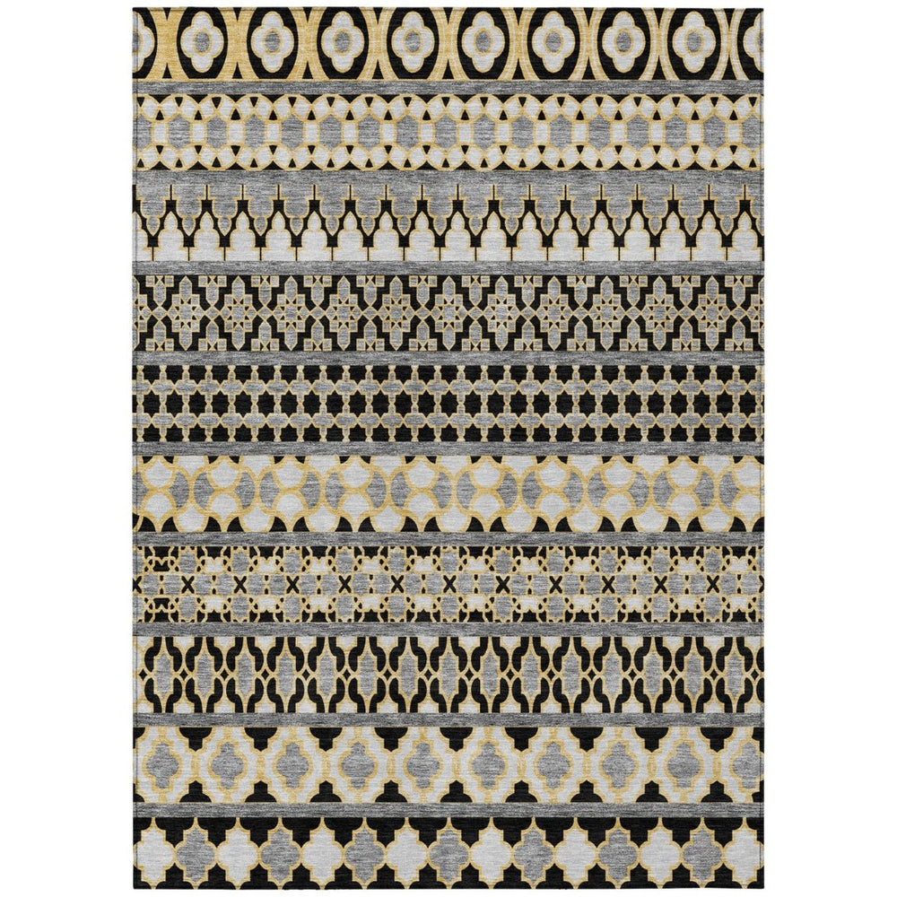 HomeRoots 9' Charcoal Gray and Gold Quatrefoil Area Rug - Stylish, Washable, Versatile for Indoor/Outdoor Use 9' X 12' 583214
