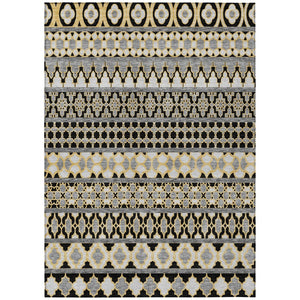 HomeRoots 9' Charcoal Gray and Gold Quatrefoil Area Rug - Stylish, Washable, Versatile for Indoor/Outdoor Use 9' X 12' 583214