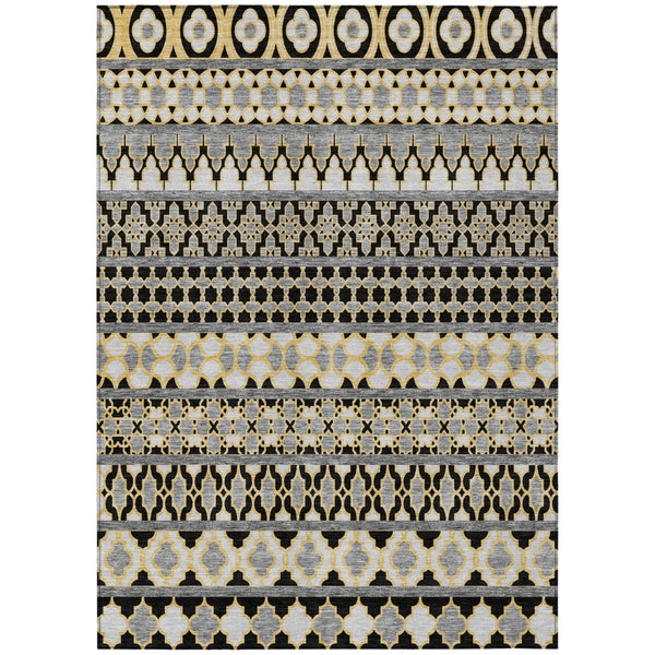HomeRoots 9' Charcoal Gray and Gold Quatrefoil Area Rug - Stylish, Washable, Versatile for Indoor/Outdoor Use 9' X 12' 583214