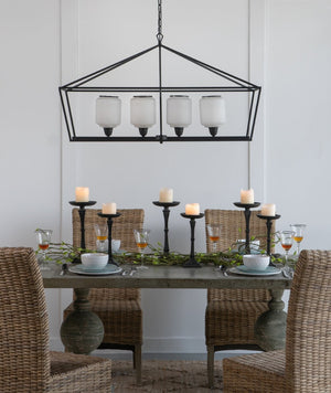 English Elm 41.7x14.2x23.8" Matte Black Iron Chandelier White Glass Panels Industrial Dining Foyer W2078P411229