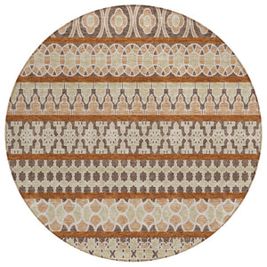 HomeRoots 5' Chocolate and Taupe Quatrefoil Area Rug - Stylish, Washable, and Durable for Indoor/Outdoor Use 8' Round 583218