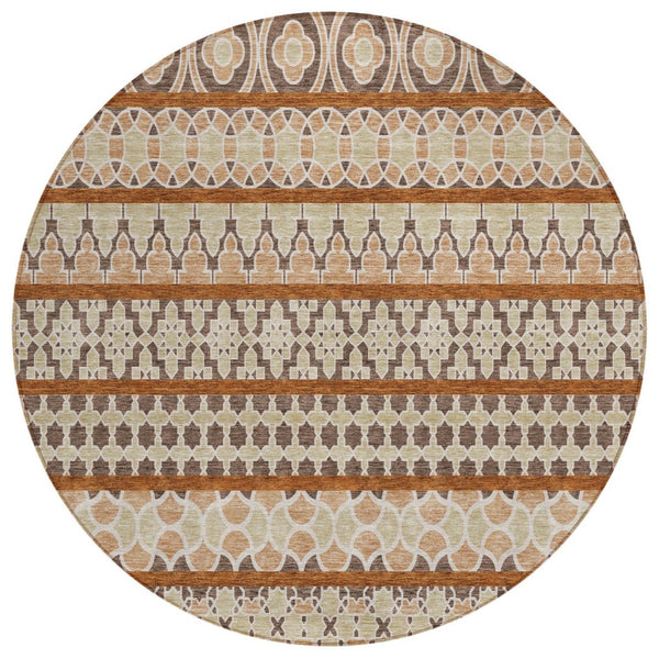 HomeRoots 5' Chocolate and Taupe Quatrefoil Area Rug - Stylish, Washable, and Durable for Indoor/Outdoor Use 8' Round 583218