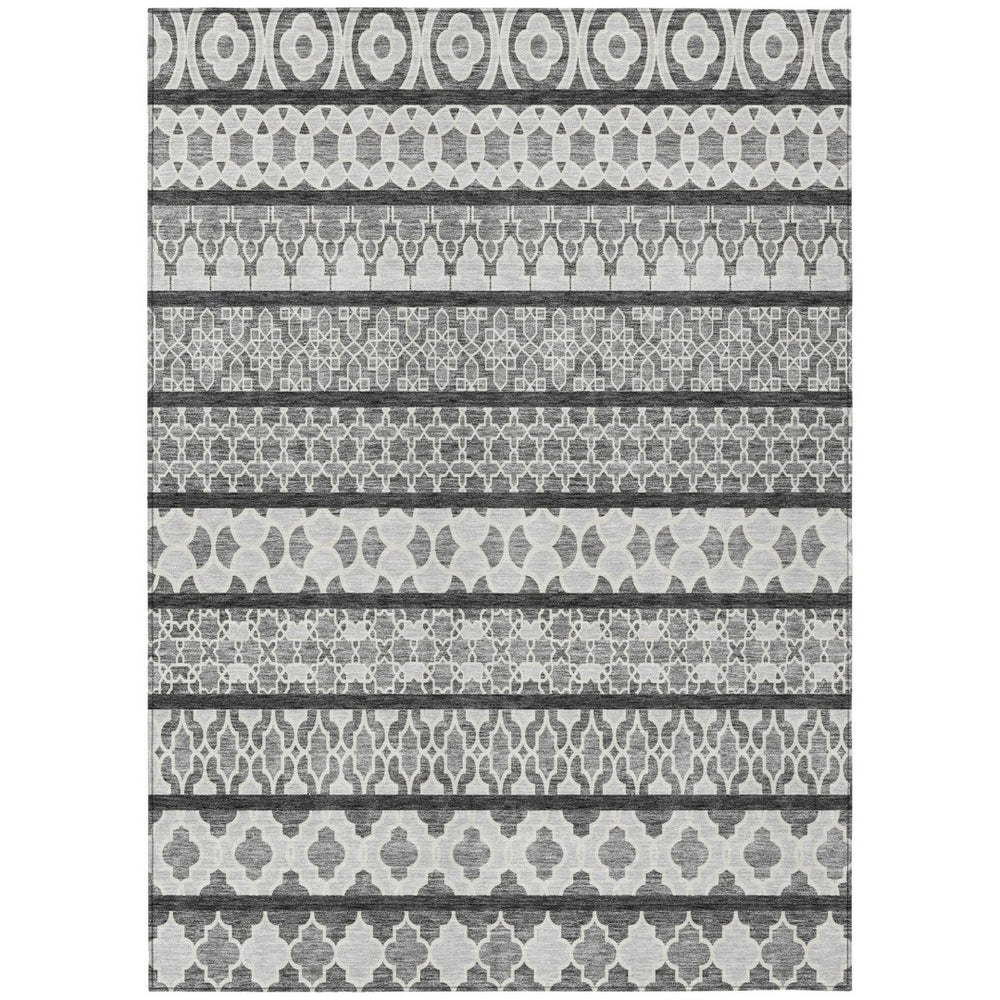 HomeRoots 5' Gray Charcoal and Silver Quatrefoil Area Rug - Stylish, Durable Washable Design for Indoor/Outdoor Use 5' X 8' 583223