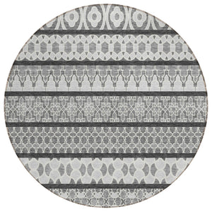 HomeRoots 5' Gray Charcoal and Silver Quatrefoil Area Rug - Stylish, Durable Washable Design for Indoor/Outdoor Use 8' Round 583224