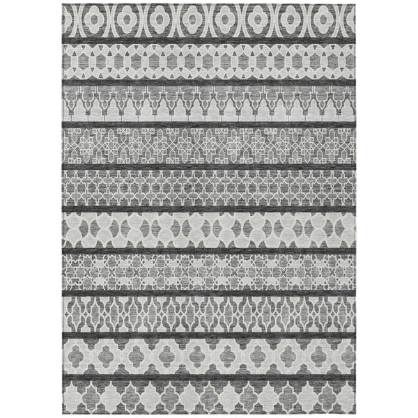 HomeRoots 9' Gray Charcoal and Silver Quatrefoil Washable Area Rug - Durable, Stylish for Indoor & Outdoor Use 9' X 12' 583226