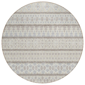 HomeRoots 5' Timeless Ivory Beige Taupe Quatrefoil Washable Area Rug for Indoor and Outdoor Elegance 8' Round 583230