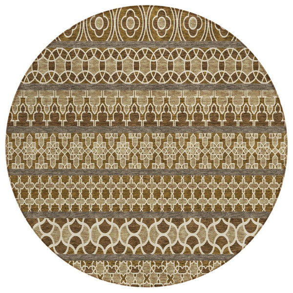 HomeRoots 5' Stylish Brown and Taupe Quatrefoil Washable Area Rug for Indoor and Outdoor Spaces, Durable Design 8' Round 583236
