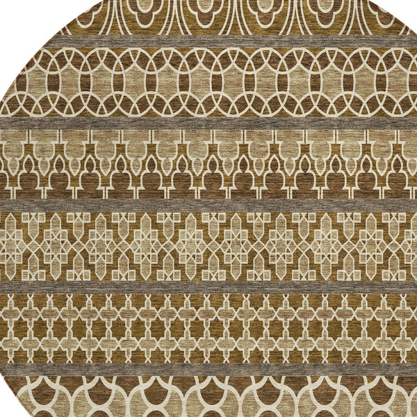 Homeroots 3' Artichoke Green Quatrefoil Washable Area Rug – Elegant Indoor Outdoor Design For Any Space 8' Round Polyester 583236