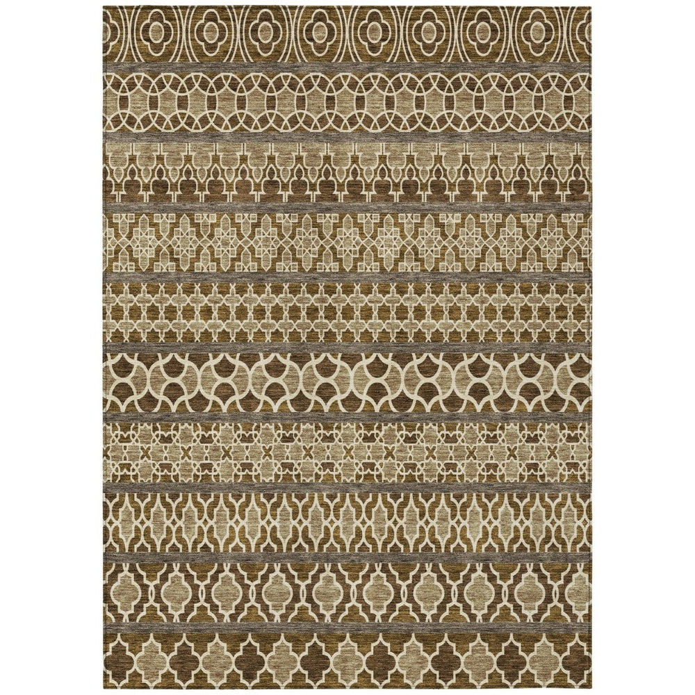 HomeRoots 5' Stylish Brown and Taupe Quatrefoil Washable Area Rug for Indoor and Outdoor Spaces, Durable Design 10' X 14' 583239