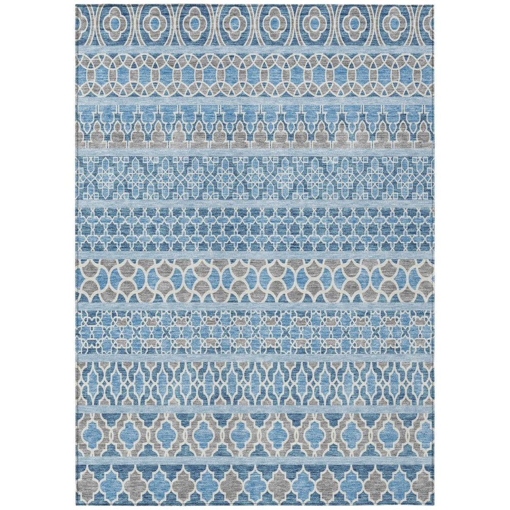 HomeRoots 9' Sky Blue and Denim Quatrefoil Area Rug - Durable, Washable Indoor/Outdoor Style for Any Space 9' X 12' 583244