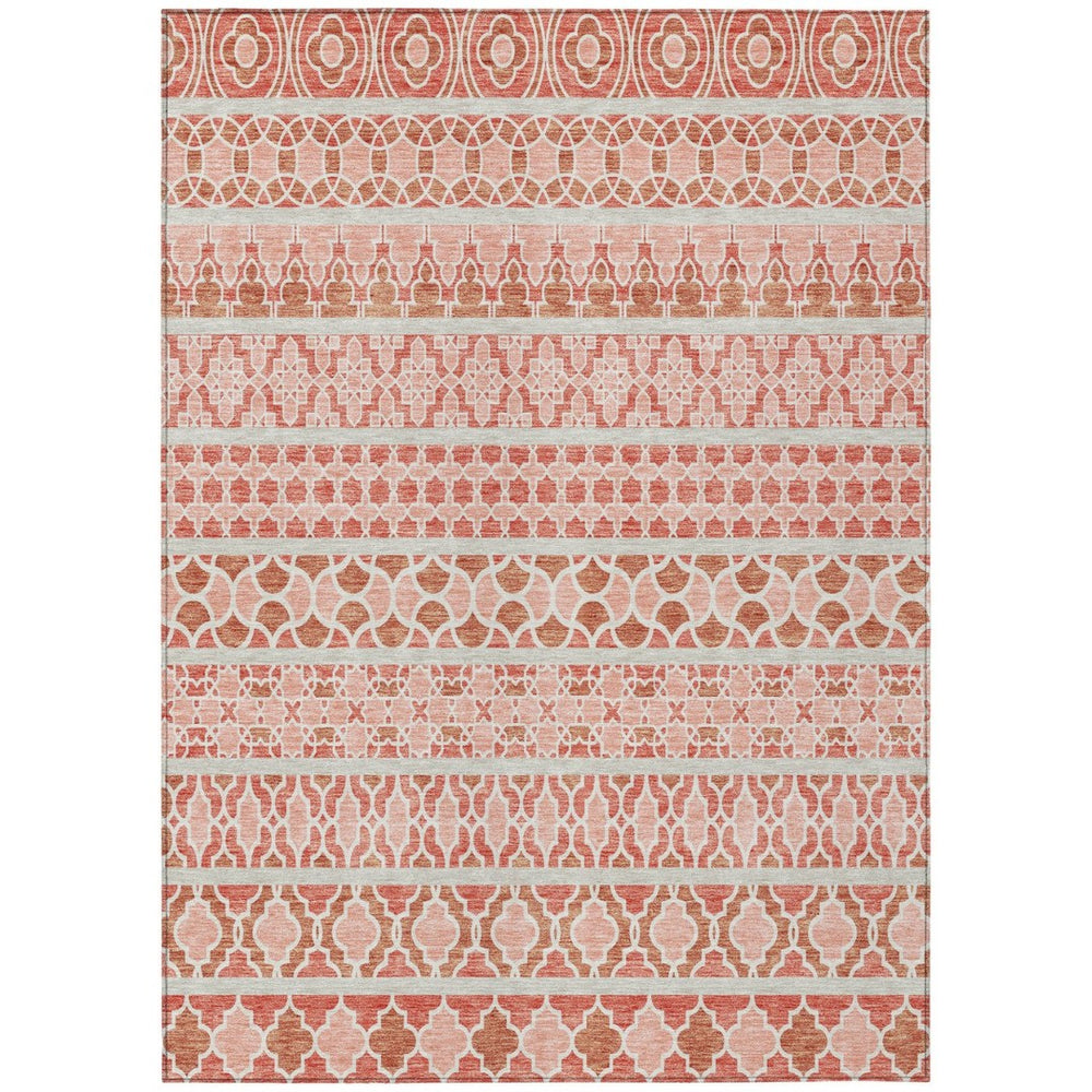 HomeRoots 5' Elegant Salmon Beige & Copper Quatrefoil Indoor-Outdoor Area Rug for High-Traffic Spaces 5' X 8' 583247