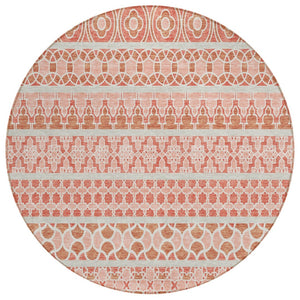 HomeRoots 5' Elegant Salmon Beige & Copper Quatrefoil Indoor-Outdoor Area Rug for High-Traffic Spaces 8' Round 583248