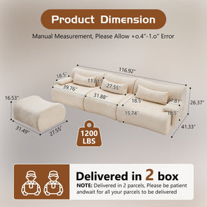 English Elm Boneless Curved Sofa with Chaise High Density Foam Three Seat Modern Living Room W3728S00005