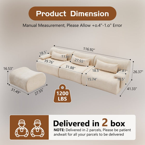 English Elm Boneless Curved Sofa with Chaise High Density Foam Three Seat Modern Living Room W3728S00005