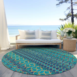 Homeroots 3' Artichoke Green Quatrefoil Washable Area Rug – Elegant Indoor Outdoor Design For Any Space 8' Round Polyester 583254